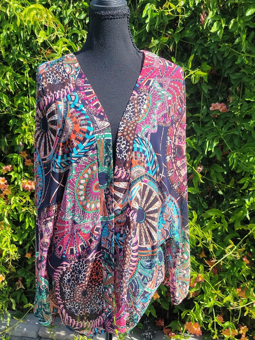 Boho Festival Multicolor Sheer Kimono Cardigan M